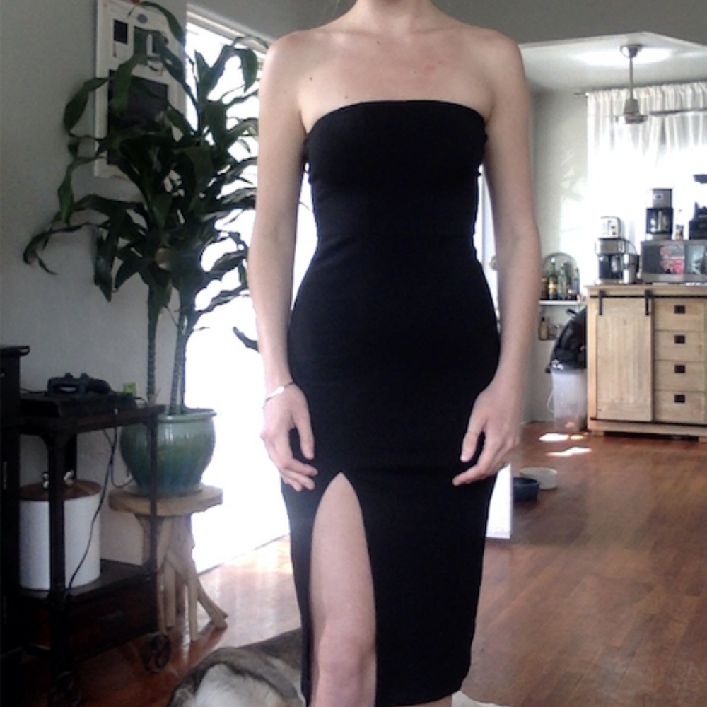 Black Strapless Dress with Slit